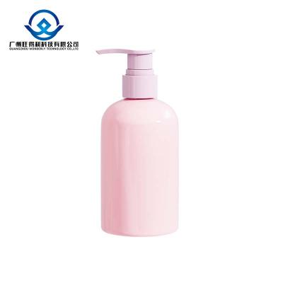 Cosmetic packaging plastic pet bottles pink new design body shower gel 300ml PET empty bottle